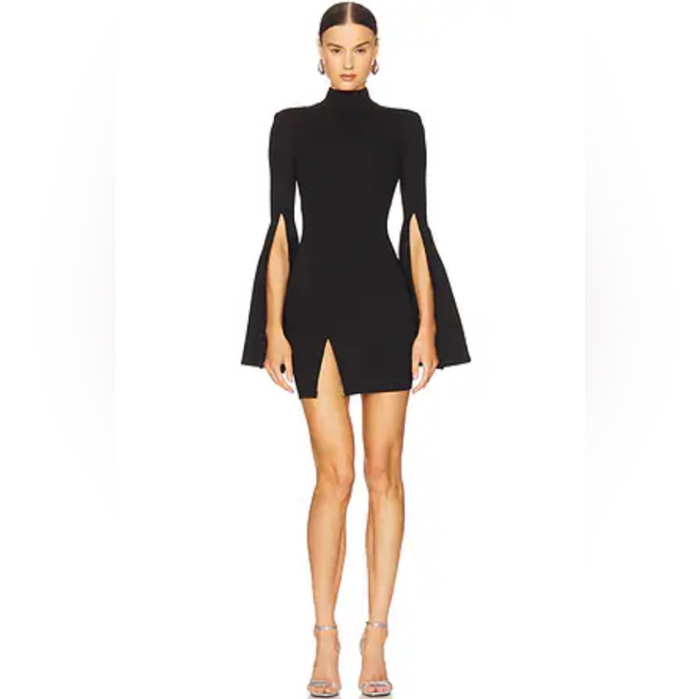 Michael Costello Black Long-Sleeve High Neck Mini Dress